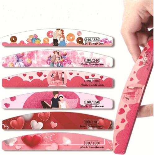 5Pcs/Lot 80/100/120/180/240 Halfmoon Nail Art Sanding Red Buffer Files Valentines Day Nail Polish Beauty Professional Tools
