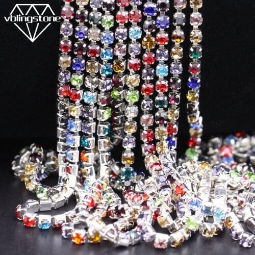 5Yards Colorful Rhinestone Chain Sew On Glass Rhinestone Trim Silver Bottom Claw Crystal SS6-SS12 DIY Clothes Bag Nail Art Decor