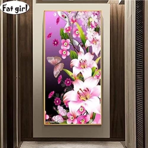 5D diy diamond painting Colorful flowers and butterflies cross stitch mosaic handmade embroidery large size Hallway decor