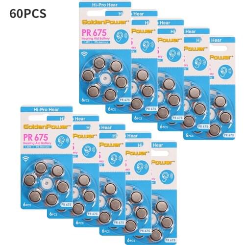 1Box/60Pcs PR675 Hearing Aid Battery PR10/PR13/PR312 Batteries A10/A13/A312/A675 Hearing Aids Accessories