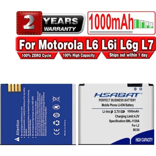 HSABAT BC50 1000mAh Battery for Motorola L6 L6i L6g L7 L7C K1 K2 R1 Z1 Z3 E8 L2 Mobile Phone Batteries