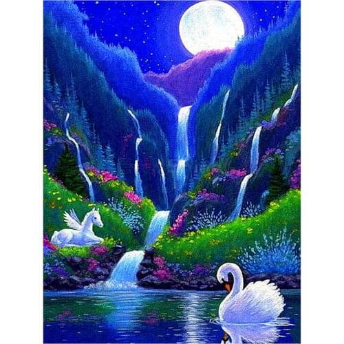 5D DIY Full Round/Square Diamond Painting Swan Waterfall 3D Embroidery Cross Stitch Rhinestone Mosaic Home Decor Gift YC1085