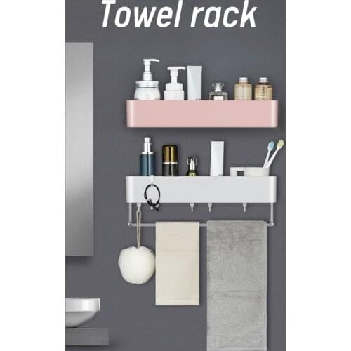 Aluminum Bathroom Racks Toilets Free Perforated Vanity Balcony Bathing Shelf Toilet Wall-Mounted Towel Storage Rack with Hooks