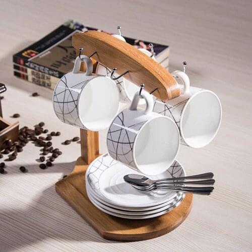 Bamboo Coffee Cup Holder Mug Rack Holds 6 Mugs for Coffee Mugs Saucer Display U90A