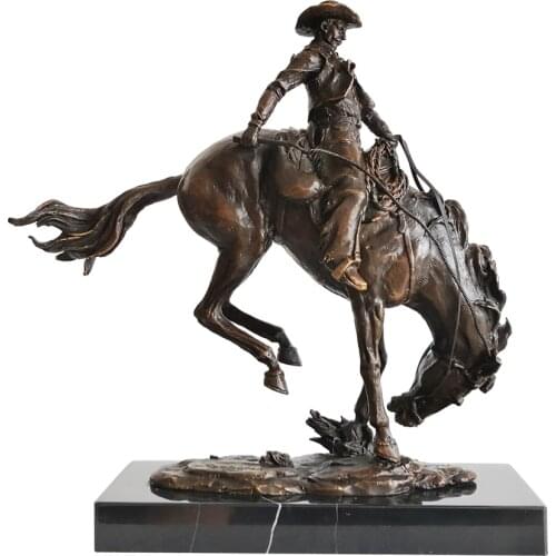 Bronze Western Cowboy Ridding Statue Sculpture Vintage Art Hot Casting Classy Office Table Decoration