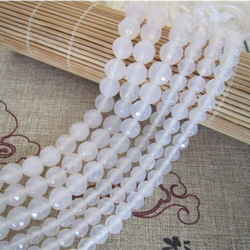 4-14mm Natural Round 128 Faceted White Agates beads For Jewelry Making Beads Bracelets 15inch Needlework DIY Beads Trinket