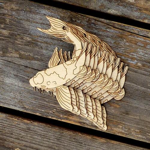 Wooden Koi Carp Twisting Craft Shape Ply Tropical Sea Pet Fish Ponds