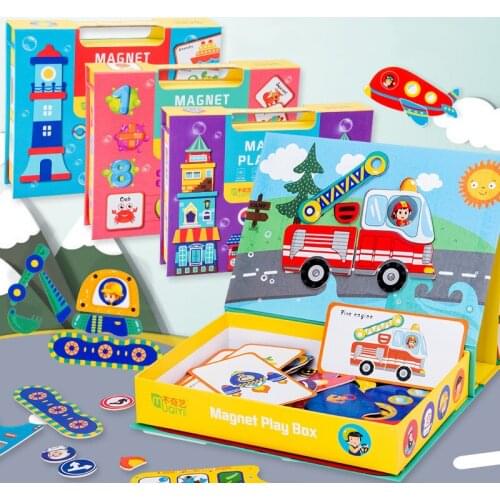 Children Magnetic Cartoon Puzzle 3D Traffic Matching Jigsaw Games Toy Early Learning Traffic Puzzles Educational Toys for Kids