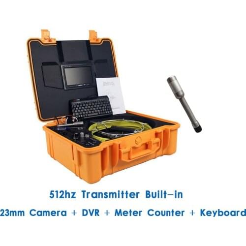 Drain Pipe Inspection Endoscope 23mm Camera 512hz Transmitter Built-in DVR Meter Counter Keyboard 7" Monitor 20/30M Cable
