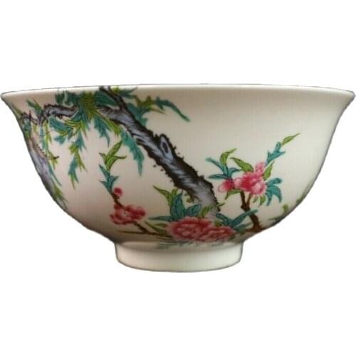 Chinese old porcelain Pastel porcelain flower and bird pattern bowl Chinese meal bowl