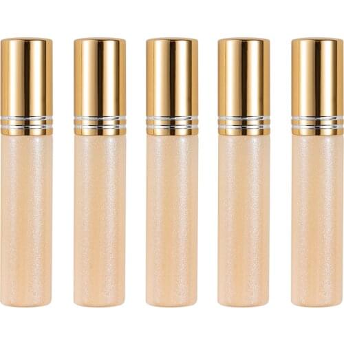 5pcs 10ml Pearl Film Gold Perfume Roll On Spray Bottles With Glass/metal Ball Sprayer Bottle Roller Essential Oil Vials Glass
