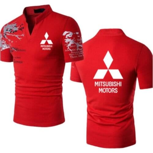 Summer Stand-up collar Printed Mens T-Shirt mitsubishi car logo cotton Casual high quality tees short sleeve Harajuku Tees