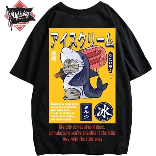 Ice cream summer shark cat print short-sleeved T-shirt Japanese hip-hop designer original Harajuku Punk Short Sleeves T-shirts