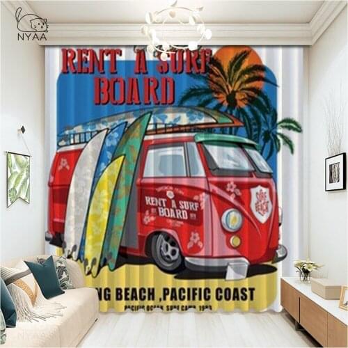 Hawaii Curtain Living Room Juvenile Room Camper Curtains Drapes Luxury Home Decor Retro Surfboard Car Curtains Micro Shading