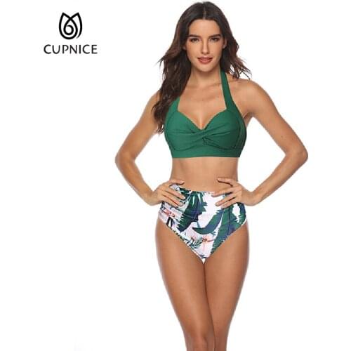 CUPNICE 2021 Hot Swimsuit Sexy Split Bikini Printed High Waist Nylon Swimsuit Women Swimwear