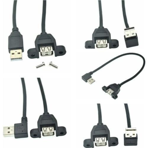 90 Degree Up & Down & Left & Right Angled USB 2.0 A Male Connector to Female Extension Cable With Panel Mount Hole 25cm 50cm