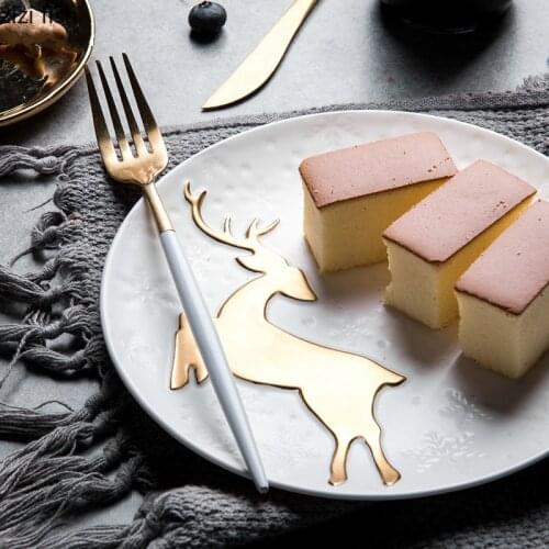 Nordic Style White Golden Deer Ceramic Plate Hanging Wall Hanging Western Dessert Dish Bakeware Decorative Plate