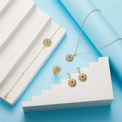 Moroccan Caftan wedding gold jewelry set red and green stone fashion jewelry set copper high quality jewelry set