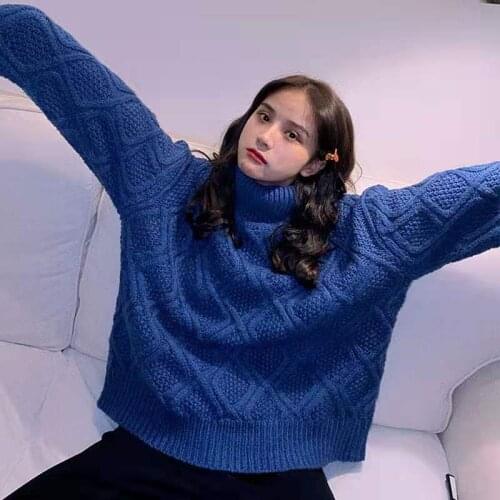 Korean Version Solid Color Thickened Girl Sstudent Autumn And Winter Lazy Wind Loose Twist Knitted Jacket Pullover