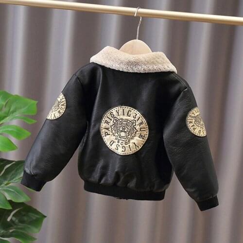BOYS plus Velvet Leather Coat Autumn and Winter 2020 New Style Western Style Children Spring and Autumn Korean-style Coat Baby
