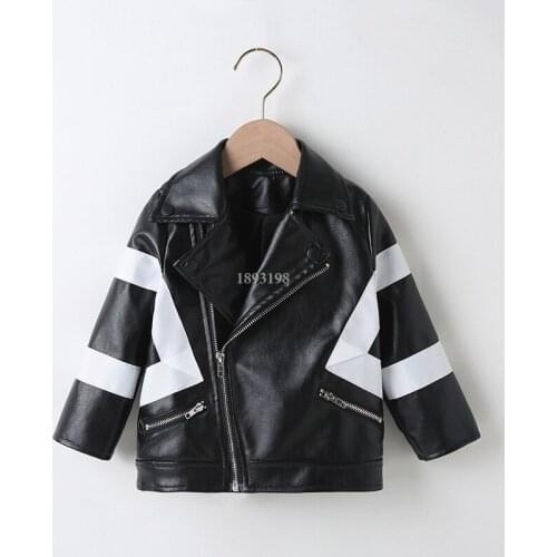 Spring Autumn Boys' Fashion Handsome Motorcycle Jacket Childrens Korean PU Leather Color Matching Coats