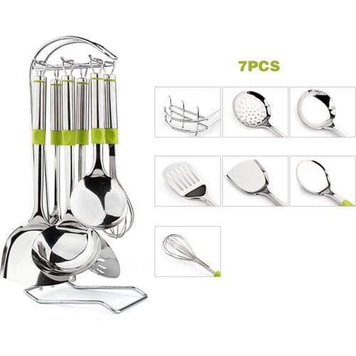 7 Pieces Heat Resistant Kitchen Utensils Shovel soup Spoon Set Cooking Tools Stainless Steel kitchenware Spatula With Rack