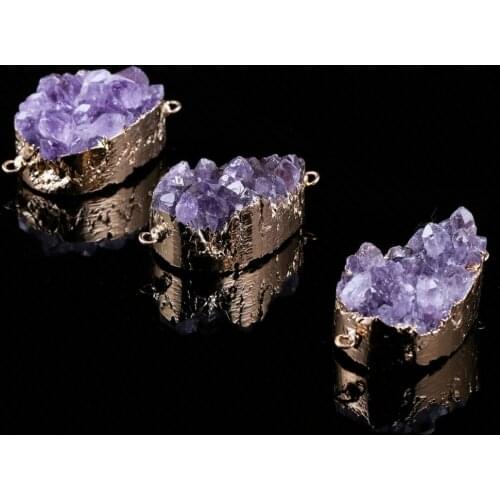 Natural Stone Fashion Irregular Amethyst Resin Stone Connector Finding for DIY Jewelry Making Supplies Size 25x45mm