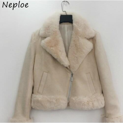 Neploe Autumn Winter New Sweet Vintage Coat Japanese Style Double Pockets Woman Jacket 2021 Warm Fur Collar Zip Femme Tops