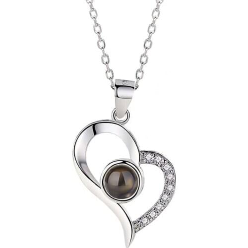 I Love You Projection Necklace 100 Languages Love Heart Pendant Necklace for Women Girl Friend Gifts Romantic Wedding