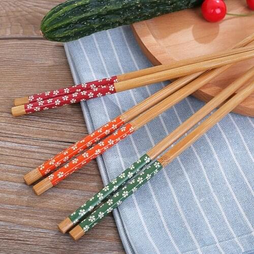 1/5 Pairs Reusable Chinese Classic Wooden Chopsticks Traditional Vintage Handmade Natural Flower Bamboo Chopsticks Sushi Tools