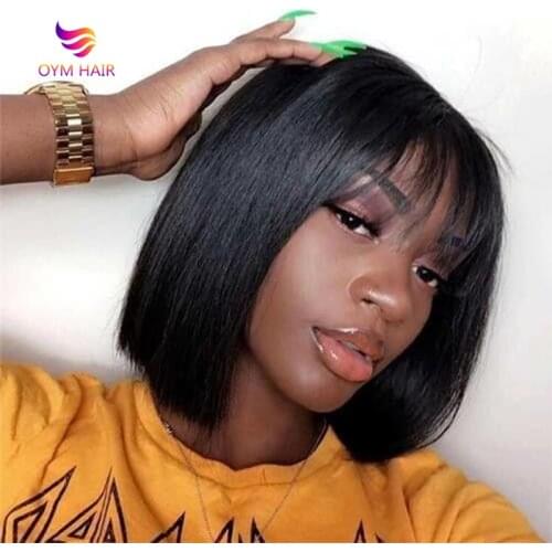 Bob Wig Human Hair Wigs 180% Density Blunt Cut Short Bob Human Hair Wigs with Bangs Remy Straight Wigs for Women