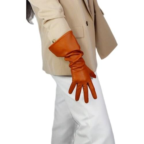 Fashion Real Leather Gloves Female 38cm Wide Sleeve Puff Sleeves Unisex 100% Imported Sheepskin Gloves NEW Listing ZP43