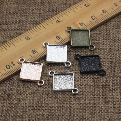 Fit 12mm Square Pattern Glass Cabochons Pendant Charm 2 loops Base Blank Setting Bezel For DIY Making accessories Gift 20pcs