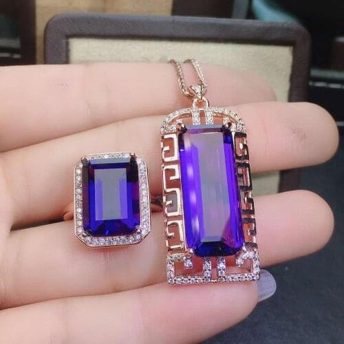 Real Natural Amethyst jewelry set Natural Real Amethyst 925 sterling silver 1pc pendant,1pc ring