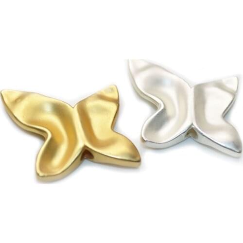2.5mm Big Hole Butterfly Shape Through-hole Pendants Matt Gold Silver Plating Fashion Necklace Making Findings 10pcs/lot