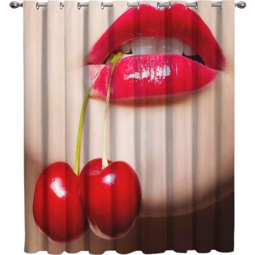 Sexy Woman Red Lips With Cherry Window Treatments Curtains Valance Living Room Kitchen Indoor Drapes Decor Kids Room Curtains