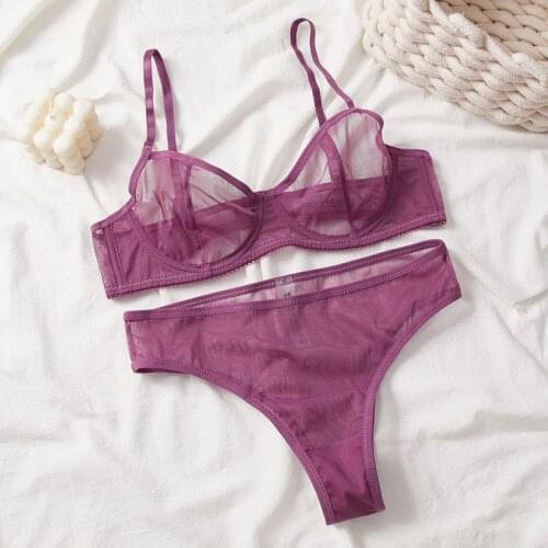 Sexy thin see-through temptation bra panties set, sexy lingerie garter belt three-piece women plus size lingerie and briefs suit