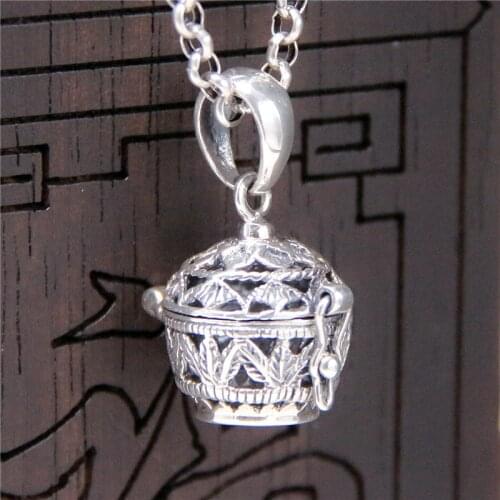 Silver S925 Sterling Silver Retro Hollow Pendant Thai Silver Can Open Jar Box Pendant Men Women Models