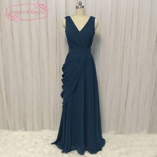 SuperKimJo Chiffon Cheap Bridesmaid Dresses Long Teal Blue Pleated Wedding Guest Dresses Vestido Madrinha Casamento Longo