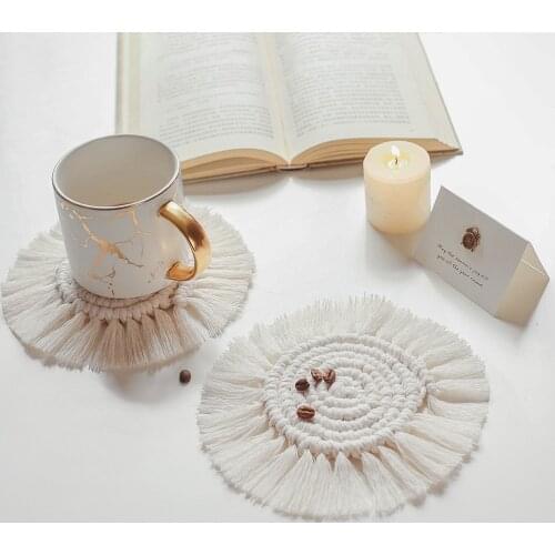 Nordic DIY Bohemia Table Mat Macrame Cup Pad Placemat Cotton Braid Coster Bohemia Insulation Mats For Dining Table Decoration