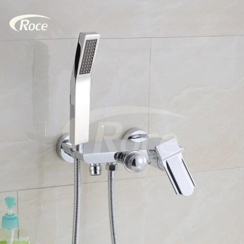 Hot and cold shower faucet triple bathtub faucet copper bath shower shower set pressurized water mixing valve