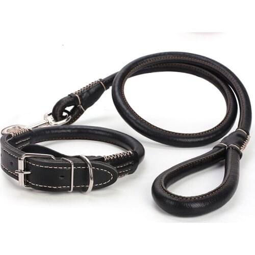 Dog Collar Leash High Quality PU Leather Set Pet Lead Black Brown S/M/L/XL Small Middle Large Dogs Pitbull Bulldog