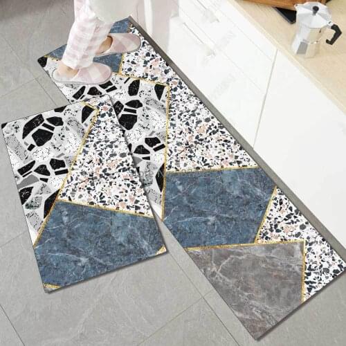 Modern Nordic Imitation Marble Black and White Blue Kitchen Mat Combination Entry Mat Bedroom Long Non-slip Bedside Blanket