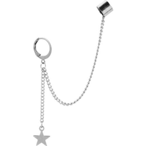 Stainless Steel Ear Cuffs Dangle Chain Earrings Cross Star Pendant Ring Hoop Set 652B