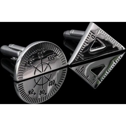 High Quality MenS Fashion Mathematical Arithmetic Silvery Triangle Protractor Cufflinks French Fashion Shirt Sleeve Cuff Links