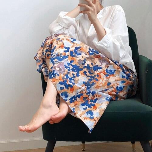 LMQ NEW 2021 Women Spring Mid Length Pleated Skirts Vintage Fantasy Oil Painting Print High Waist Fresh Fashion Retro Skirt