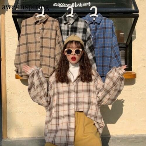 Awe-inspiring Korean Oversize Plaid Shirt Blouse Women Autumn Cotton Blouse Long Sleeve Plus Size Blouses Button Up Shirt Blusas