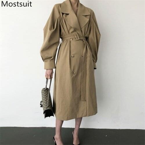 2020 Autumn Korean Elegant Women Long Trench Coat With Sashes Double-breasted Long Sleeve Overcoat Vintage Fashion Outercoats
