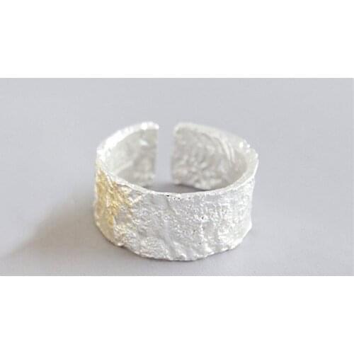 Genuine 925 Sterling Silver Creative Irregular Bump Wide Open Ring Female Fashion Simple Tree Pattern Ring Silver Jewelry