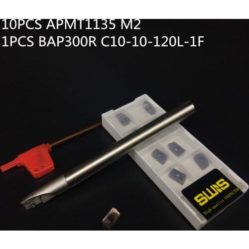 10PCS APMT1135 M2+ 1PCS 10mm BAP300R C10-10-120L-1F Milling cutter holder face mill finishing Working P M K
